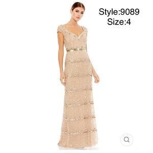 Cap sleeve embellished column gown